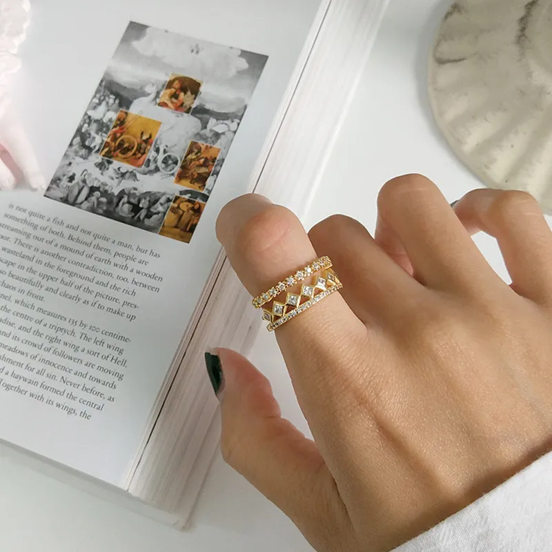 CosFecit Sterling Silver Ring 925 Real Women 3 Layer Zircon Rings 925 Sterling Silver Gold Color Fine Jewelry Silver 925 RS127 (7)