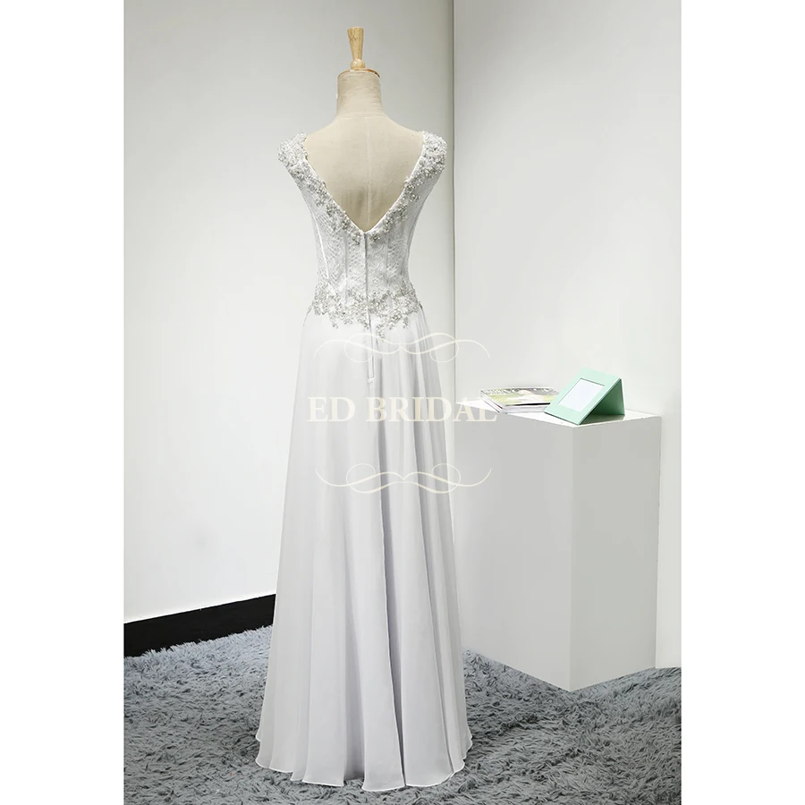 A Line Lace Chiffon Beaded Floor Length Beach font b Wedding b font Dress 2017 V