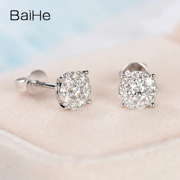 BAIHE Solid 14K белое золото 0.34ct(всего) H/SI натуральные Алмазы обручальные женские модные ювелирные изделия подарок серьги-гвоздики