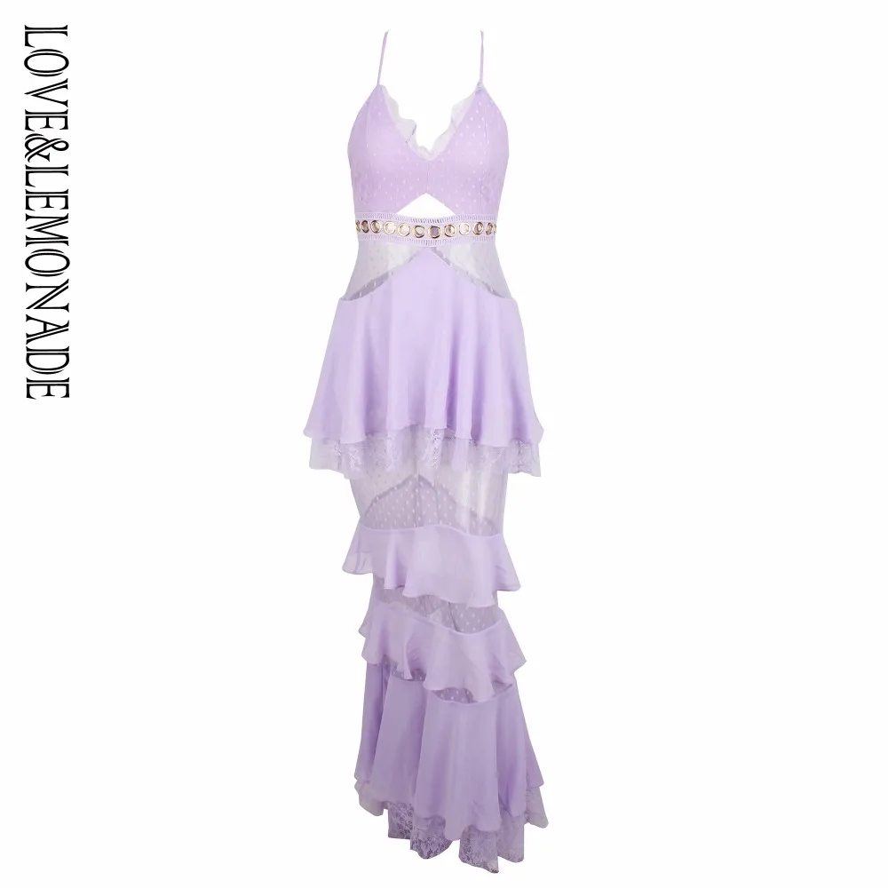 Любовь и лимонада светло-Фиолетовое многослойное платье с оборками, шифон кружево длинное платье LM0929