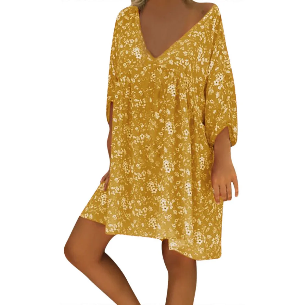 Женский Летний стиль Feminino Vestido с v образным вырезом и принтом повседневные