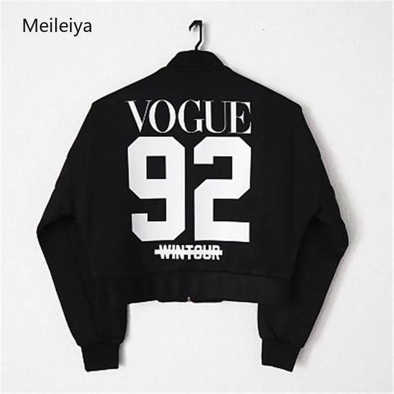 

VOGUE 2019 Spring Hot Back Letter Printing Long Sleeve Collar Grab Down Zipper Sweater Jacket Woman Top