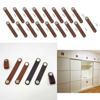 

17x Handmade Leather Suitcase Handle Drawer Cabinet Leather Handle Pulls Knob