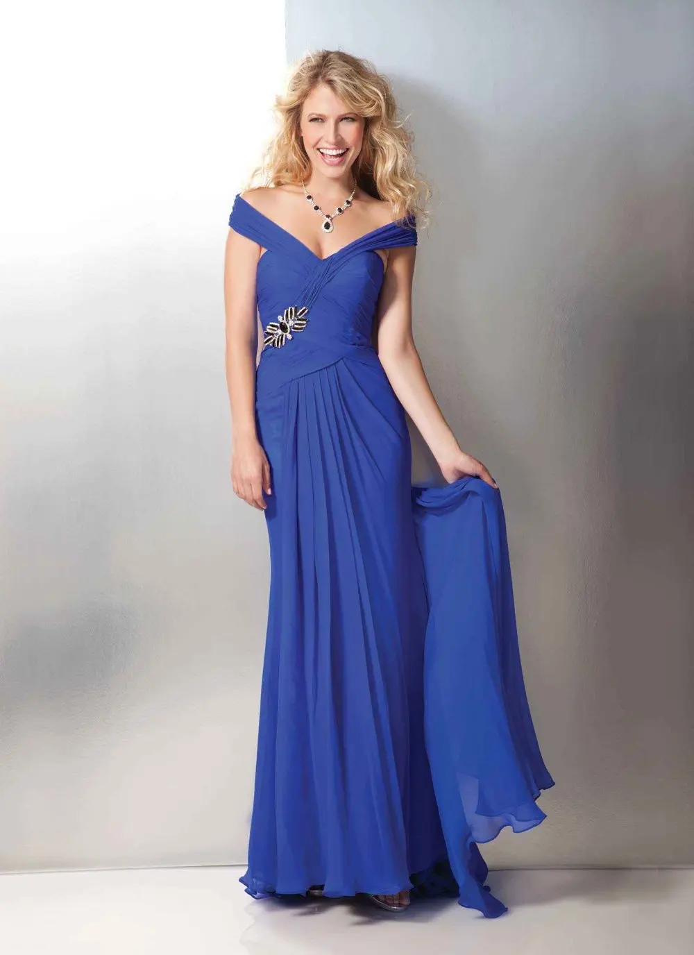 

A-214 2013 New Arrival Blue Cap Sleeve Long Formal Evening Dress