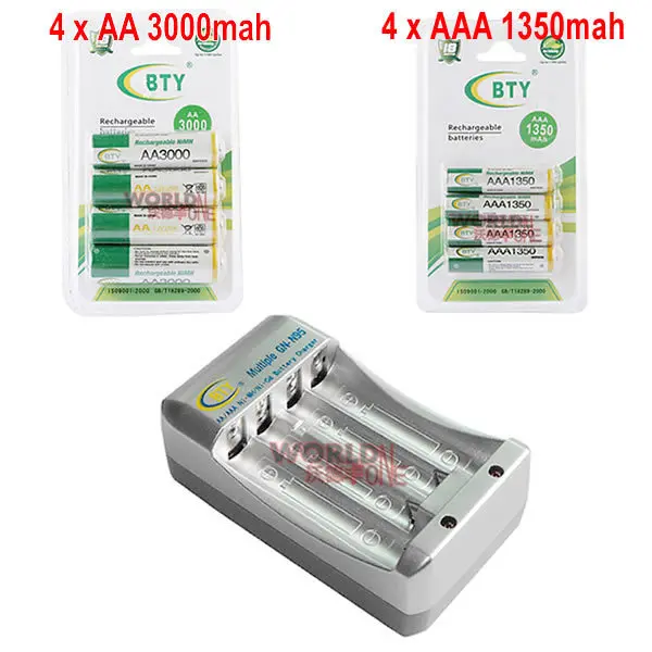 BTY GN-N95 зарядное устройство+ 4x AA 3000mAh Ni-MH батарея+ 4x AAA 1350mAh 1,2 V Ni-MH аккумуляторная батарея