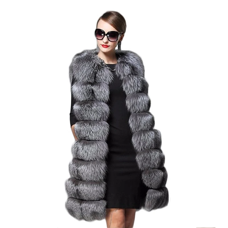 Women Faux Fur Vest Coat Luxury Fox Fur Coat Jackets Winter Warm Fur Vest Waistcoat Jacket Faux Fur Long Coat Outwear