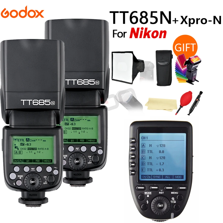 Беспроводная вспышка Godox TT685N, 2,4G, HSS, 1/8000 с, i TTL, Speedlite, для цифровых зеркальных камер Nikon, софтбокс 15*17 см, Цветной фильтр, 2 шт.|Фотовспышки| | АлиЭкспресс