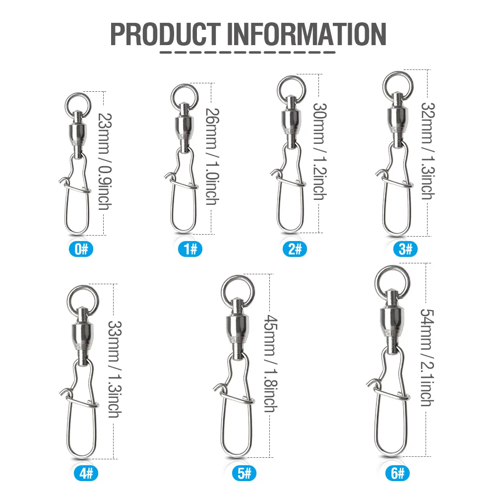 DONQL 10/20/50 шт рыболовные Вертлюги разъем карабин 0#6# сильный шариковый подшипник Вращающийся шарнир ссылка рыболовные принадлежности