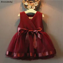 Платье принцессы для девочек, детское однотонное платье без рукавов с большим бантом для маленьких девочек праздничное платье с фатиновой юбкой, торжественные платья подружки невесты для детей возрастом от 2 до 7 лет
