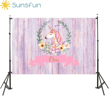 

Sunsfun 7x5ft Pink Photography Backdrops Unicorn Birthday Party Photo Booth for Baby Flower Background for Photo 220x150cm