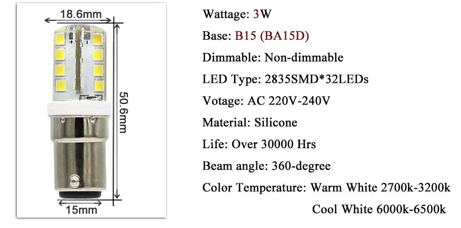 YOTOOS светодиодный светильник B15 BA15D светодиодный лампочка 220 В 230 в 240 в мини-лампа 3014 2835 SMD силиконовый светодиодный лампочка Кукуруза Замена домашнего освещения