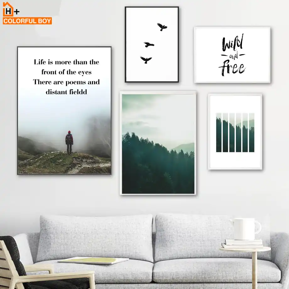 Abstract Nordic Forest Bird Landscape Canvas Paints Poster Home Room Wall Decor