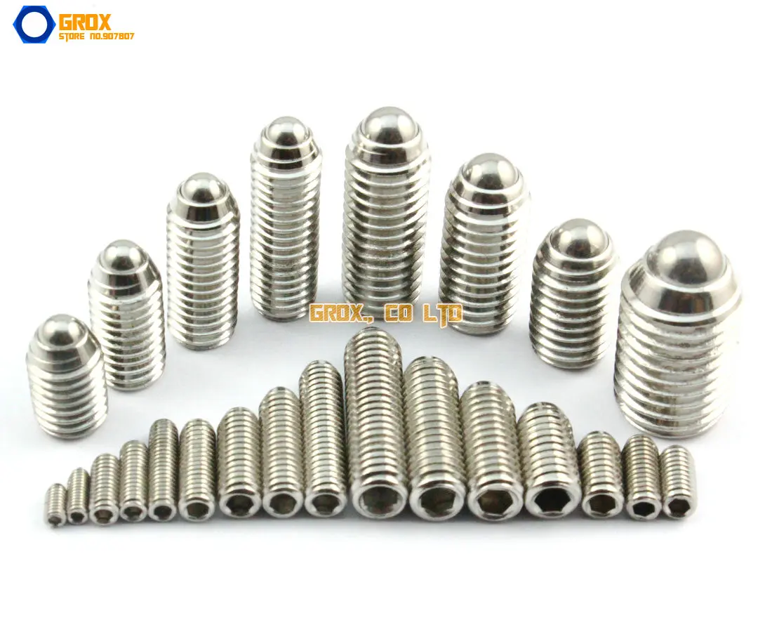 M610 10pcs M6 Carbon Steel Screw Thread Ball Spring Plungers Set Hex Socket Ball Plungers 