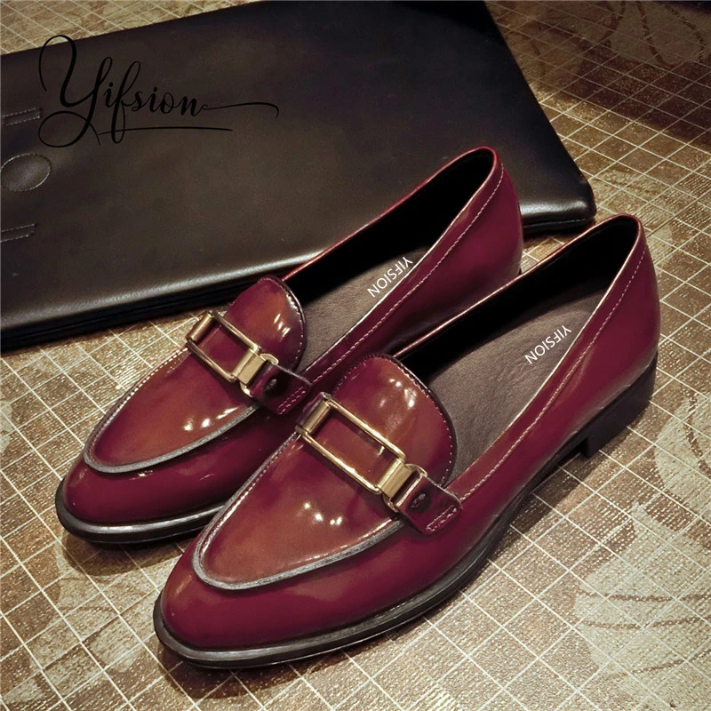 

YIFSION New Spring Summer Genuine Leather Women Flats Shoes Black Round Toe Slip On Women Casual Comfortable Flat Shoes Woman