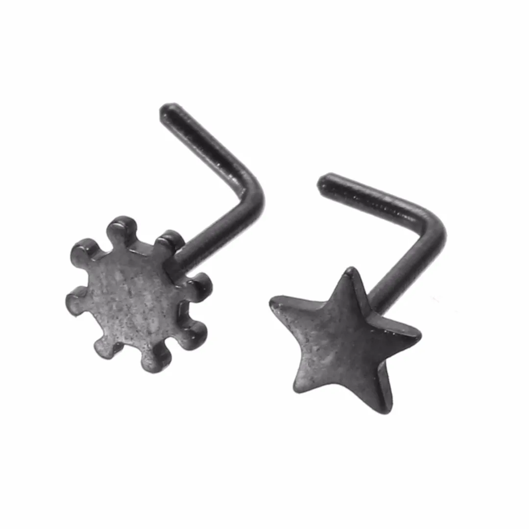 Fashion Nose Studs Nose Rings Stainless Steel L Shape Heart Moon Star Nose Ring Stud Women's Piercing Jewelry 8pcs/set