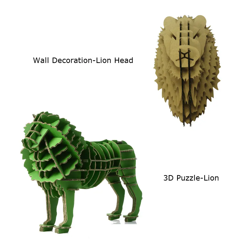 

2pcs Lion Head Wall Decoration Sculpture 3D Jigsaw Puzzle Cardboard Paper Craft DIY Handmade Intelligent Kid Toy Party Supplies