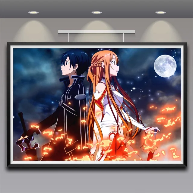 SWORD ART ONLINE SAO KIRITO ASUNA Art Silk Fabric Poster Prints Home Wall Decor Painting SWORD ART ONLINE SAO KIRITO ASUNA Art Silk Fabric Poster Prints Home Wall Decor Painting