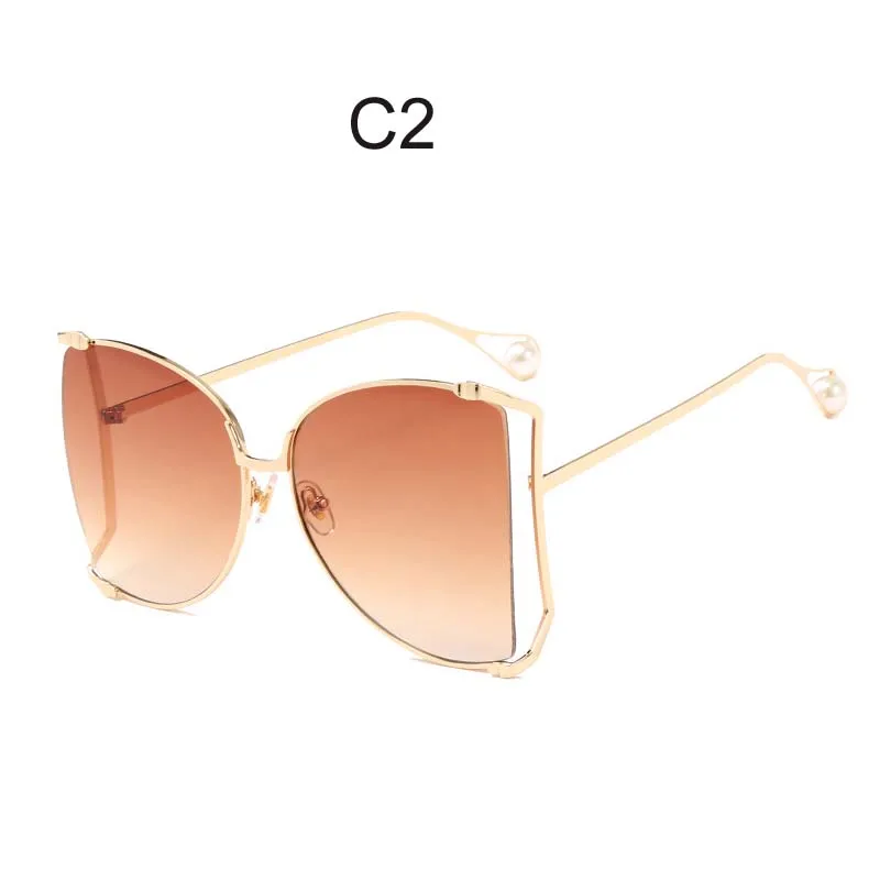 Модные негабаритные солнцезащитные очки для женщин, брендовые Дизайнерские Большие Квадратные Солнцезащитные очки, жемчужное украшение, кошачий глаз, оттенки, очки-бабочка
