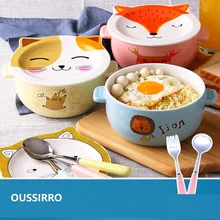 Oussirro мультфильм Творческий чаша для лапши быстрого приготовления с крышкой керамическая чаша милый студент работа миска для супа чаша