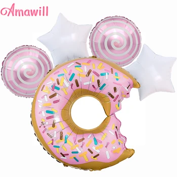 

Amawill 5pcs New Donut Balloon Baby Birthday Party Decoration 18inch Lollipop Inflatable Birthday Balloon Dessert Balloon 75D