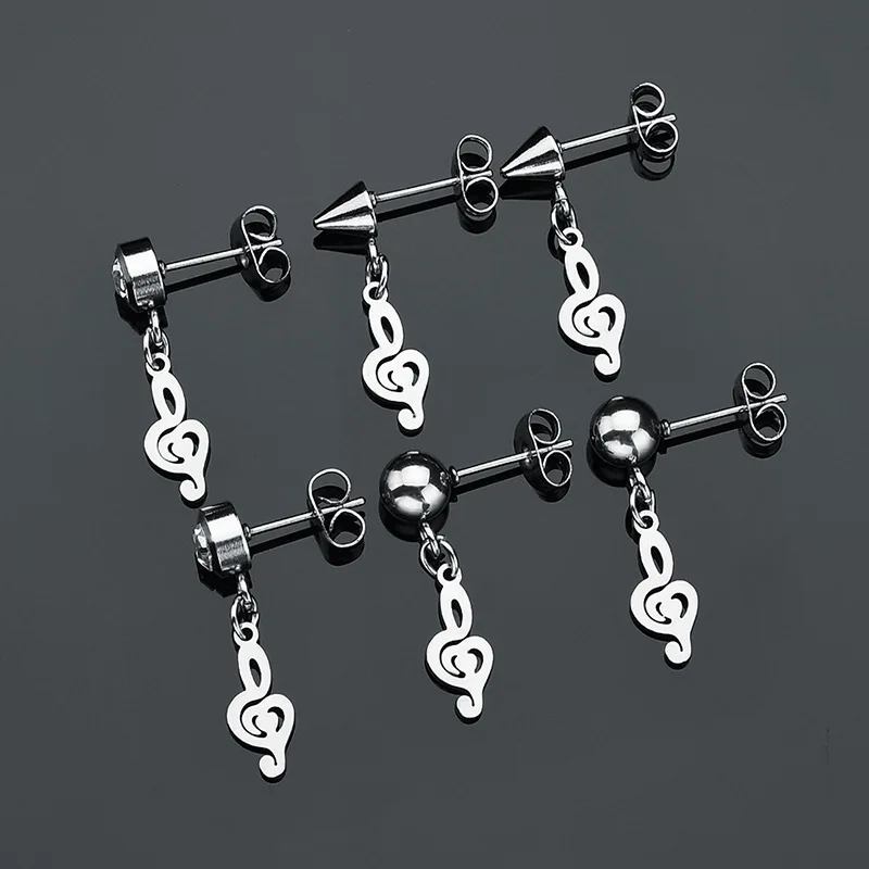 Fashion Music Symbol Crystal Stainless Steel Men Earrings For Cool Men
