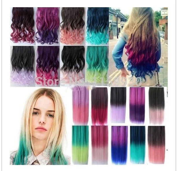 2014 Gradient Hair Highlight Pieces Curly Ombre Hair Extensions