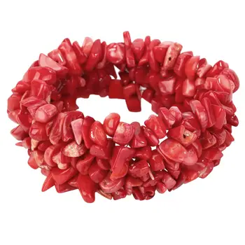 

YACQ Coral Stretch Cuff 5 Layer Braided Chunky Chakra Bracelet Handmade Jewelry Bridal Gifts for Women Mom Girls