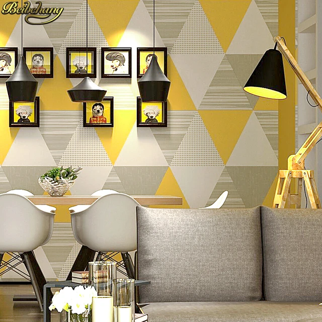 beibehang Modern Fashion Gray Yellow Blue Bedroom Washable Wall Paper Roll Home Decor Geometric
