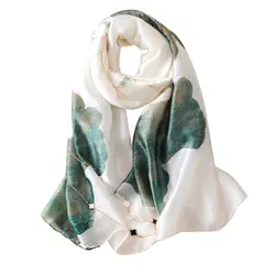 Для женщин гладкой искусственной шелковый шарф лотоса Цветочный принт элегантные весенние большой платок Обёрточная бумага