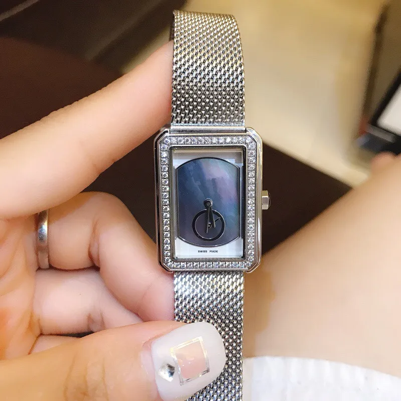 

Luxury Brand crystal boy friend Watch nature white grey shell Quartz Wrist watch Women girls rectangle stainless steel band
