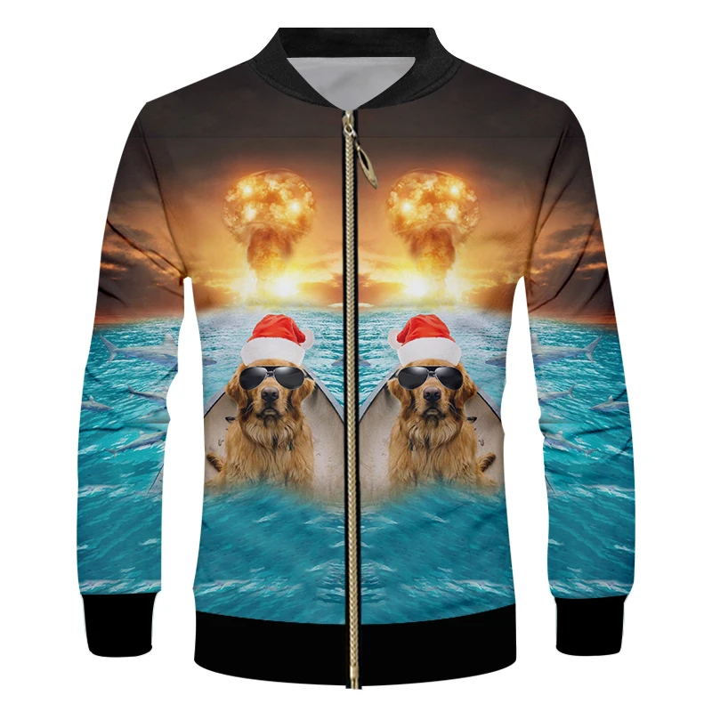 OGKB Рождественская Мужская 3D печать рыба и солнцезащитные очки собака Личность