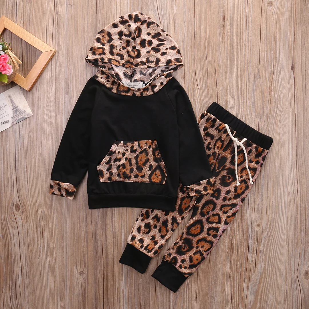 Pudcoco/Одежда для мальчиков пуловер с леопардовым принтом для маленьких мальчиков и девочек от 0 до 24 месяцев комплект одежды из 2 предметов: пальто с капюшоном+ штаны