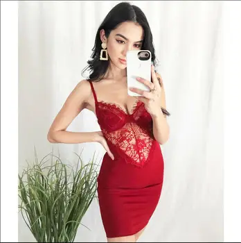 

Womens Sleeveless Bodycon Skinny Evening Party Sexy Lace Padded Pencil Dress