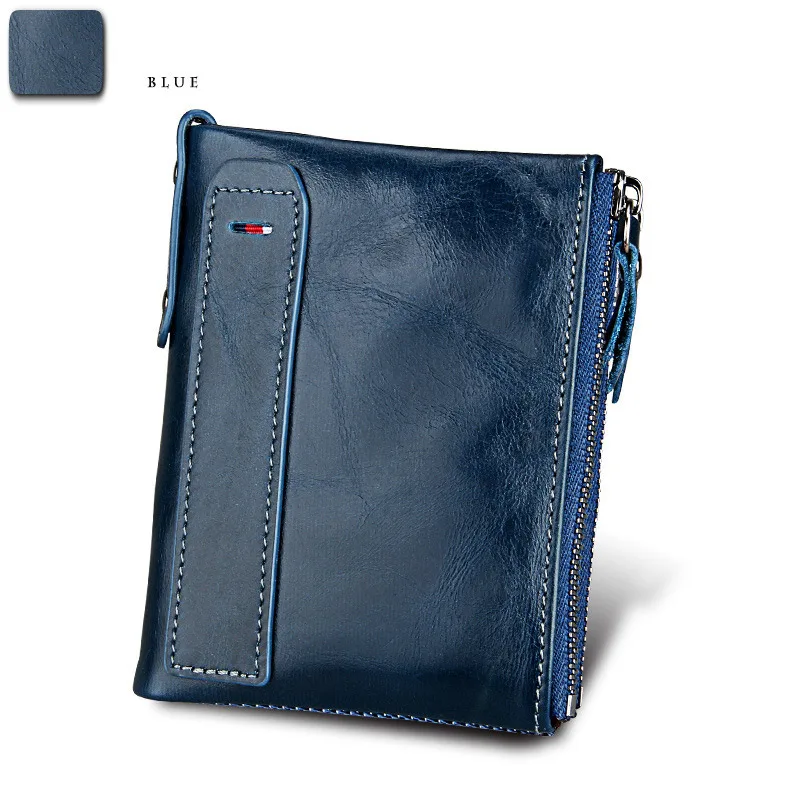 

2019 New vintage Genuine cow Leather Women Wallet ID Card Holder Coin Purse female wallets Double Zipper Small lady mini Purse