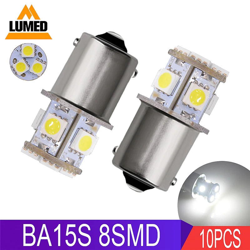 

10x 1156 BA15S P21W Car LED Lights Auto Vehicle Reverse Turning Lamp Turn Signal DRL 8 5050 SMD DC 12V or 24V