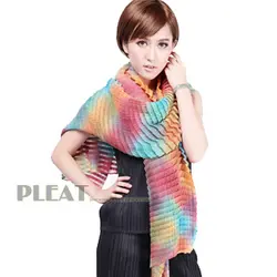 Бесплатная доставка осень шелковый шарф miyake плиссированные ультра длинные цвет блок волшебный шарф в наличии