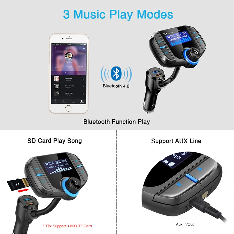 Автомобильный Bluetooth fm-передатчик BT70 2 USB быстрое зарядное устройство QC3.0 Громкая связь аудио MP3 плеер Bluetooth fm-радио автомобильные аксессуары