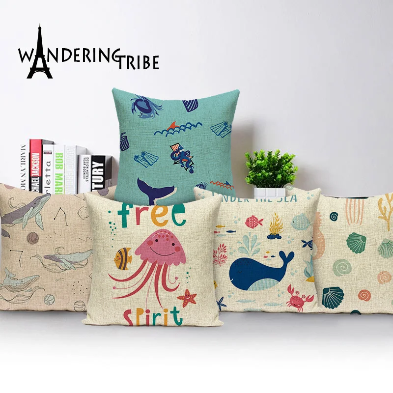 

Sea Animal Marine Cushion Cover Narwhal Cushions Covers 2019 Fish Decorative Pillow Cases for Bed Combination Sofa Pillows Case