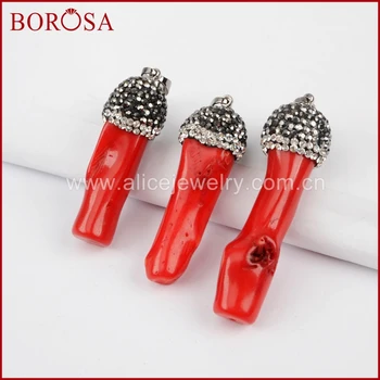 

BOROSA Manmade Red Coral Freeform Charm Druzy Pendant Bead, Coral Stone Drusy Charm Pendant Rhinestone Pave Pendant Beads JAB656