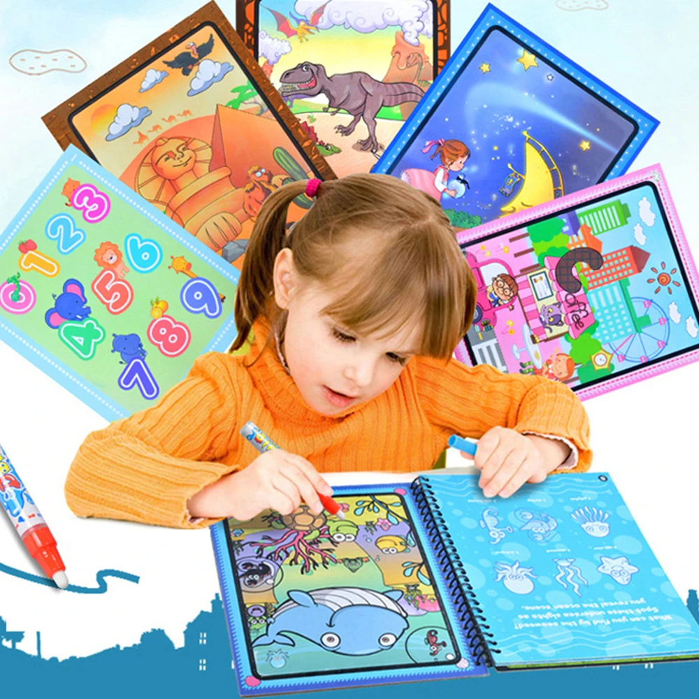 10 видов Волшебная книга для рисования воды раскраска книга каракули с волшебной ручкой доска для рисования Juguetes для детей обучающая игрушка для рисования