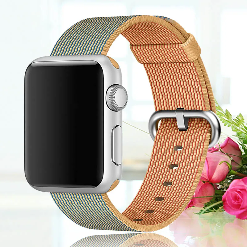 Браслет для apple watch, 44 мм, группа 5, 4, 3, 2, 1, тканый нейлоновый ремешок для iWatch, 40 мм, цветной узор, классическая пряжка - Цвет ремешка: Gold RoyalBlue