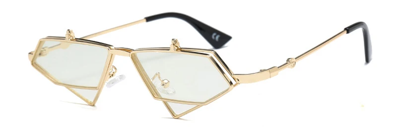 Kachawoo откидные солнцезащитные очки для мужчин в стиле панк красные синие Треугольные металлические Винтажные Солнцезащитные очки для женщин аксессуары для путешествий - Цвет линз: gold with clear