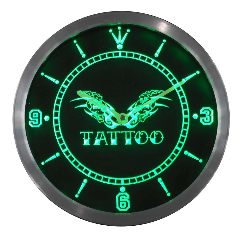 Nc0338 тату магазин Череп Крылья бар Неоновый знак медведя светодиодный настенные часы