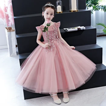 

2018 Summer Good Quality Sales Children Kids Birthday Wedding Party Lace Flowers Long Prom Dress Baby Teens Host Costume Dress