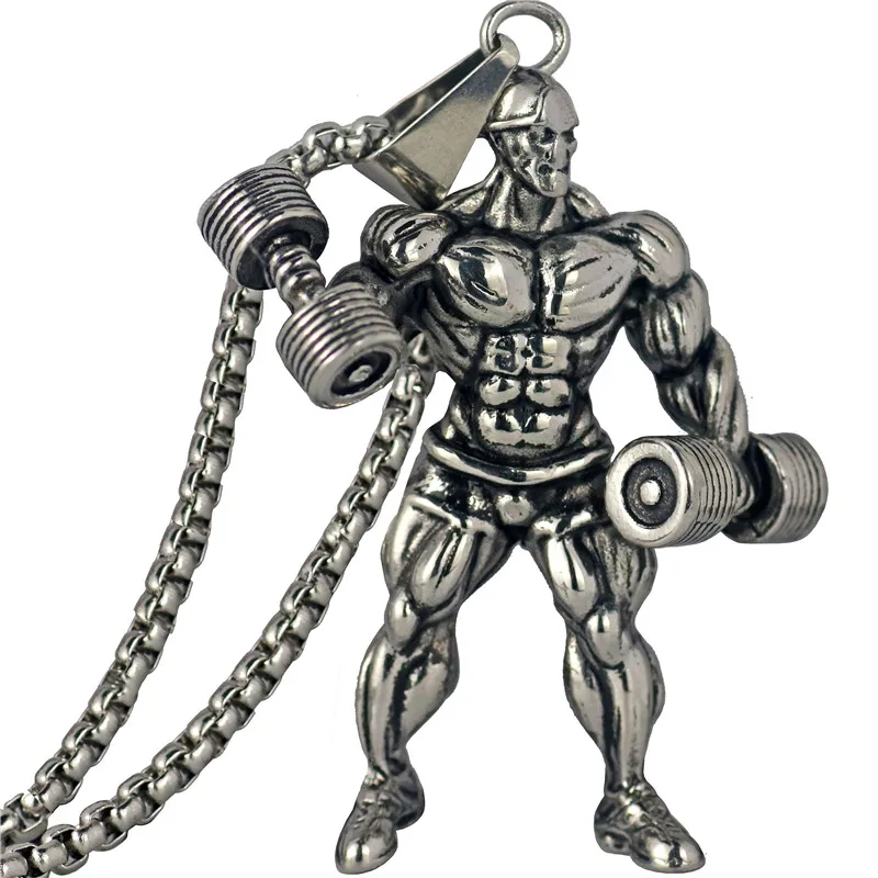 

Dumbbell Pendant Necklace Men Stainless Steel Chain Silver Fitness Strong Man Hippie Necklace Motivation Gym Hip Hop Jewelry