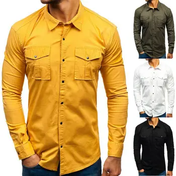

Men Plaid Solid Shirts Cotton 2019 Autumn Casual Long Sleeve Shirt Soft Comfort Slim Fit Styles Brand Man Plus Size