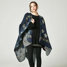 Women Star Color Block Shawl Wrap Front Trendy Poncho Cape Poncho Shawls Winter Warm Open Front Plus Size blanket scarf cashmere plus size color block open shoulder dress