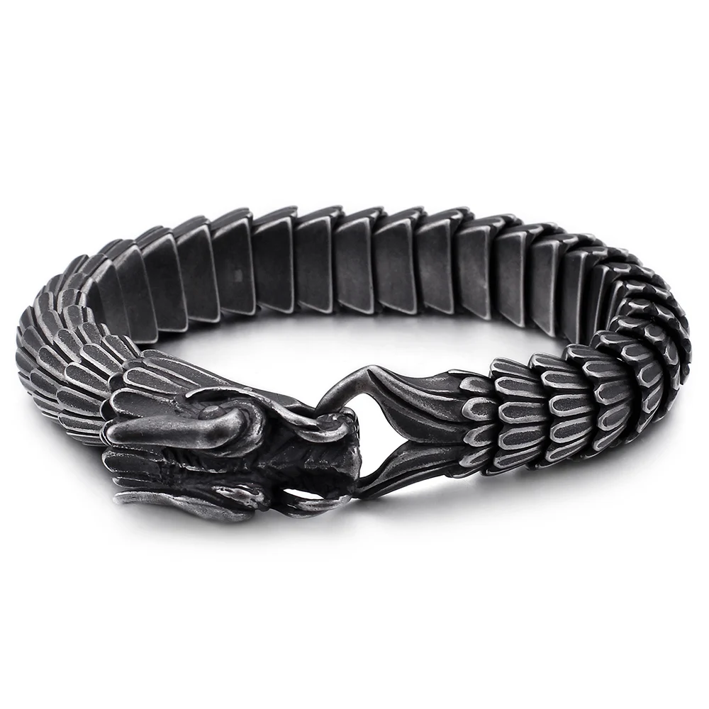 Персональные мужские браслеты для мужчин, винтажные хип-хоп черные из нержавеющей стали, цепочка с драконом, браслет, ювелирные изделия для бойфренда