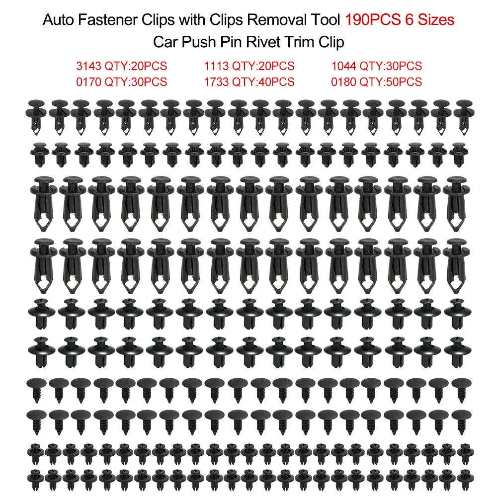 Универсальные автомобильные крепежные зажимы, Пластиковые Крепежные заклепки, зажимы 190 шт., 6 размеров, автомобильные нажимные булавки, заклепки, декоративные зажимы, крепежные зажимы