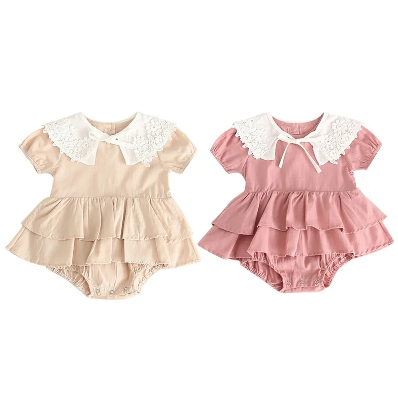 

Newborn Baby Girls Short Sleeve Summer Romper Lace Floral Pattern Cotton One-Piece Clothings Romper